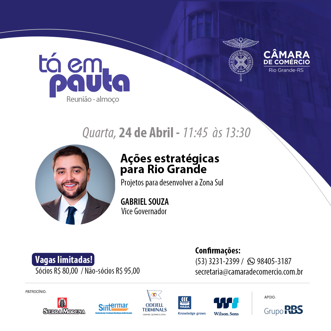 Vice-Governador Gabriel Souza será palestrante no Tá em Pauta